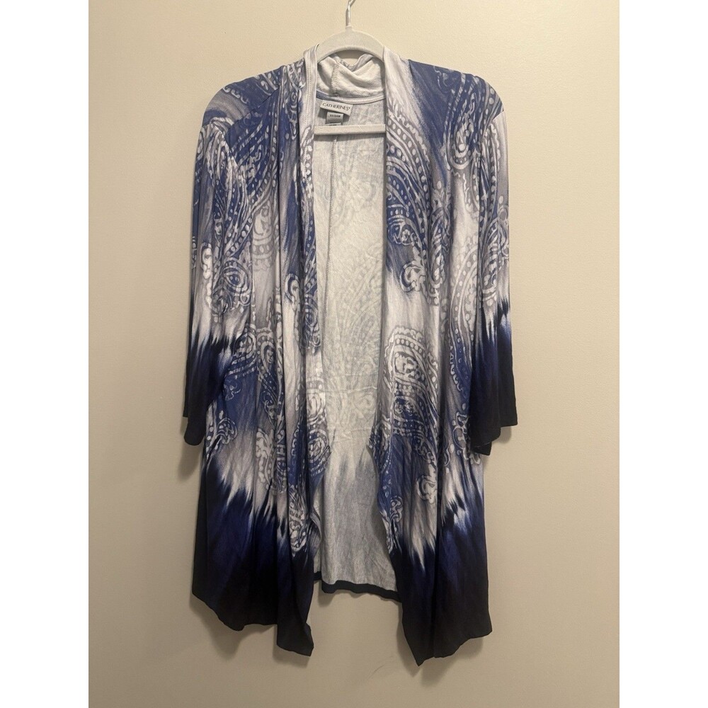 Catherines Kimono Women 2X Blue Paisley Open Front 3/4 Sleeve